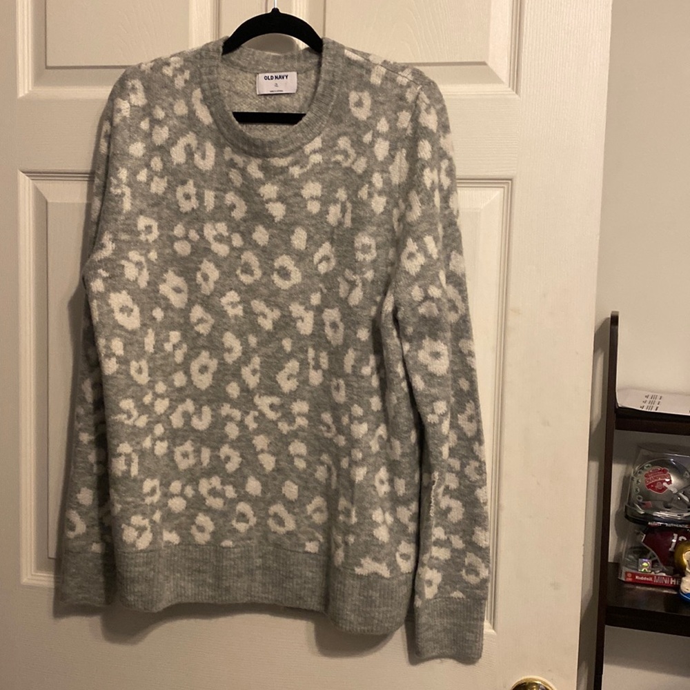 Gray leopard print sweater